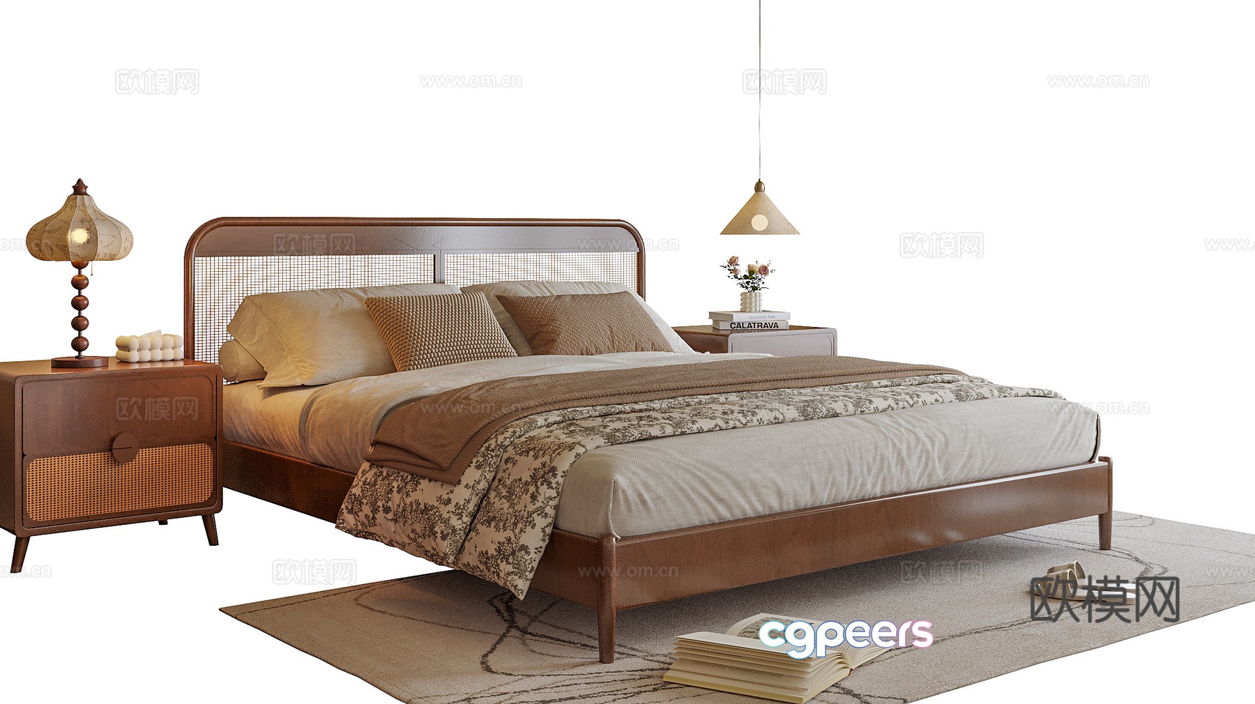Modern double bed bedside table bedside chandeliers 3d model Modern double bed bedside table bedside chandeliers 3d model