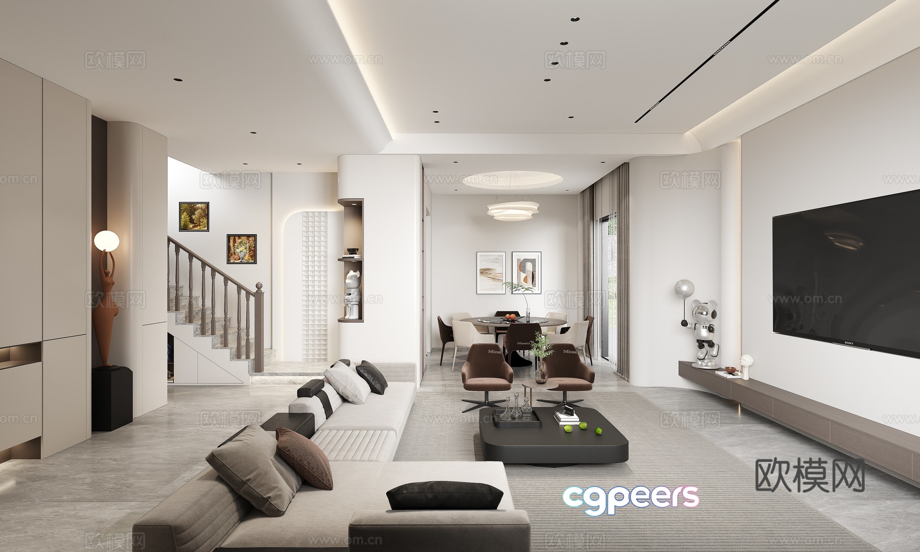 Modern living and dining room 3d model Modern living and dining room 3d model