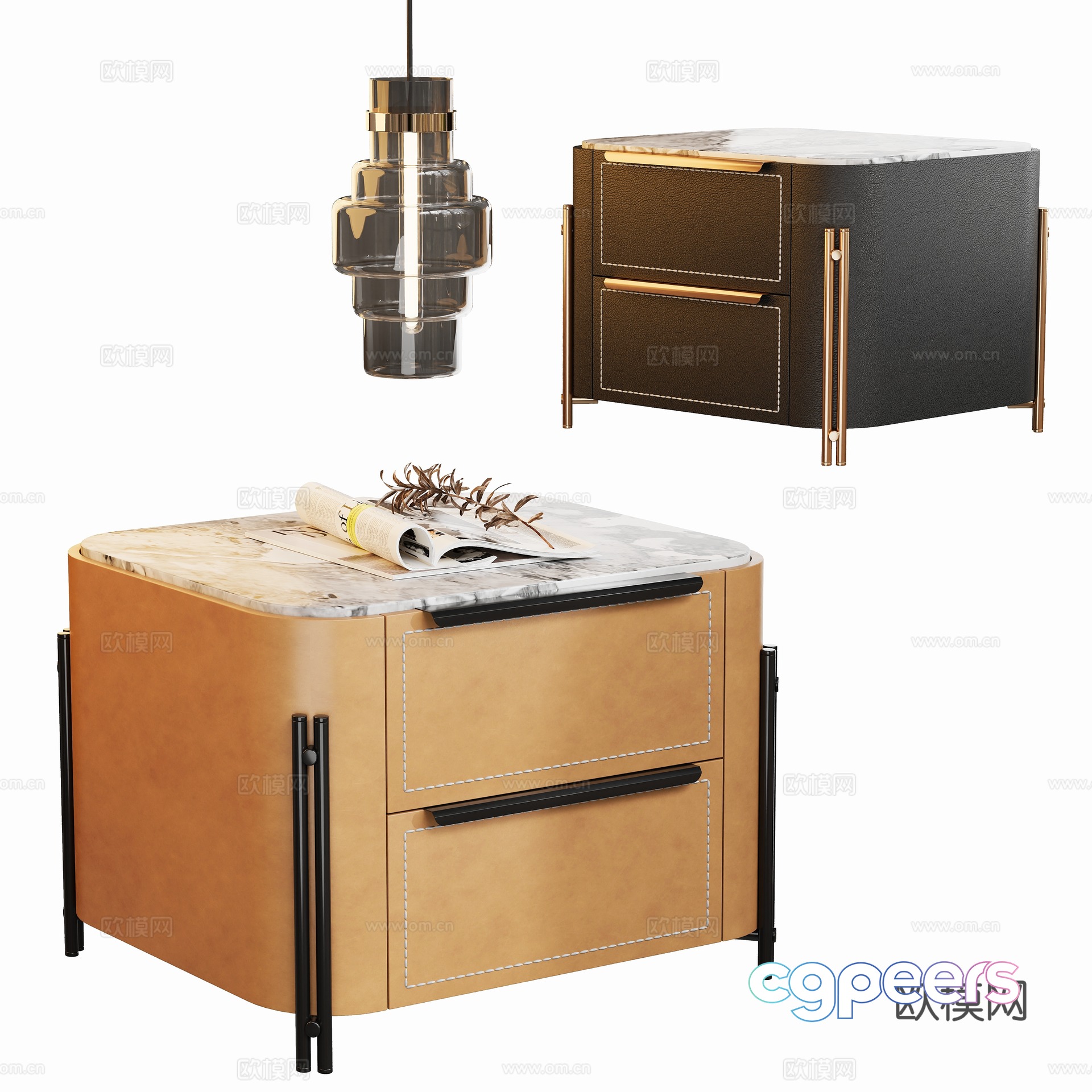 Modern leather bedside table 3d model Modern leather bedside table 3d model
