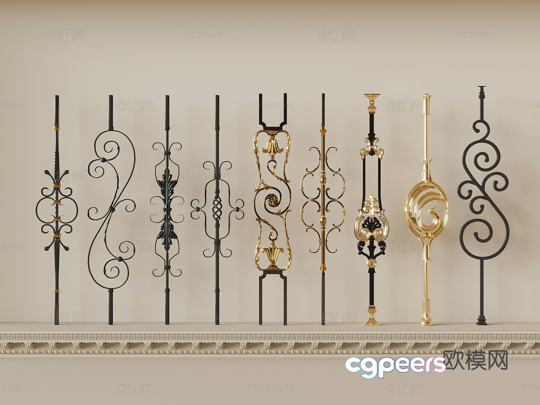 Railing French railing column Stair guardrail Wrought iron railing 3d model Railing French railing column Stair guardrail Wrought iron railing 3d model