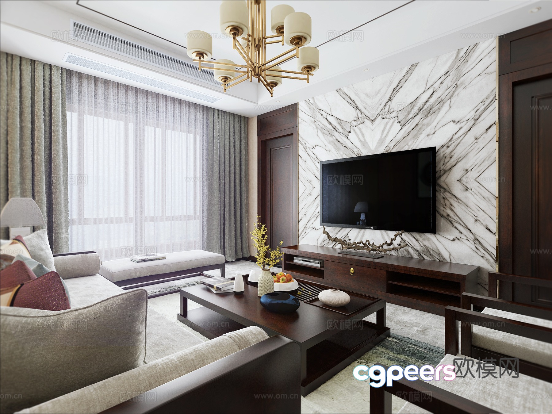 New Chinese living room 3D model New Chinese living room 3D model