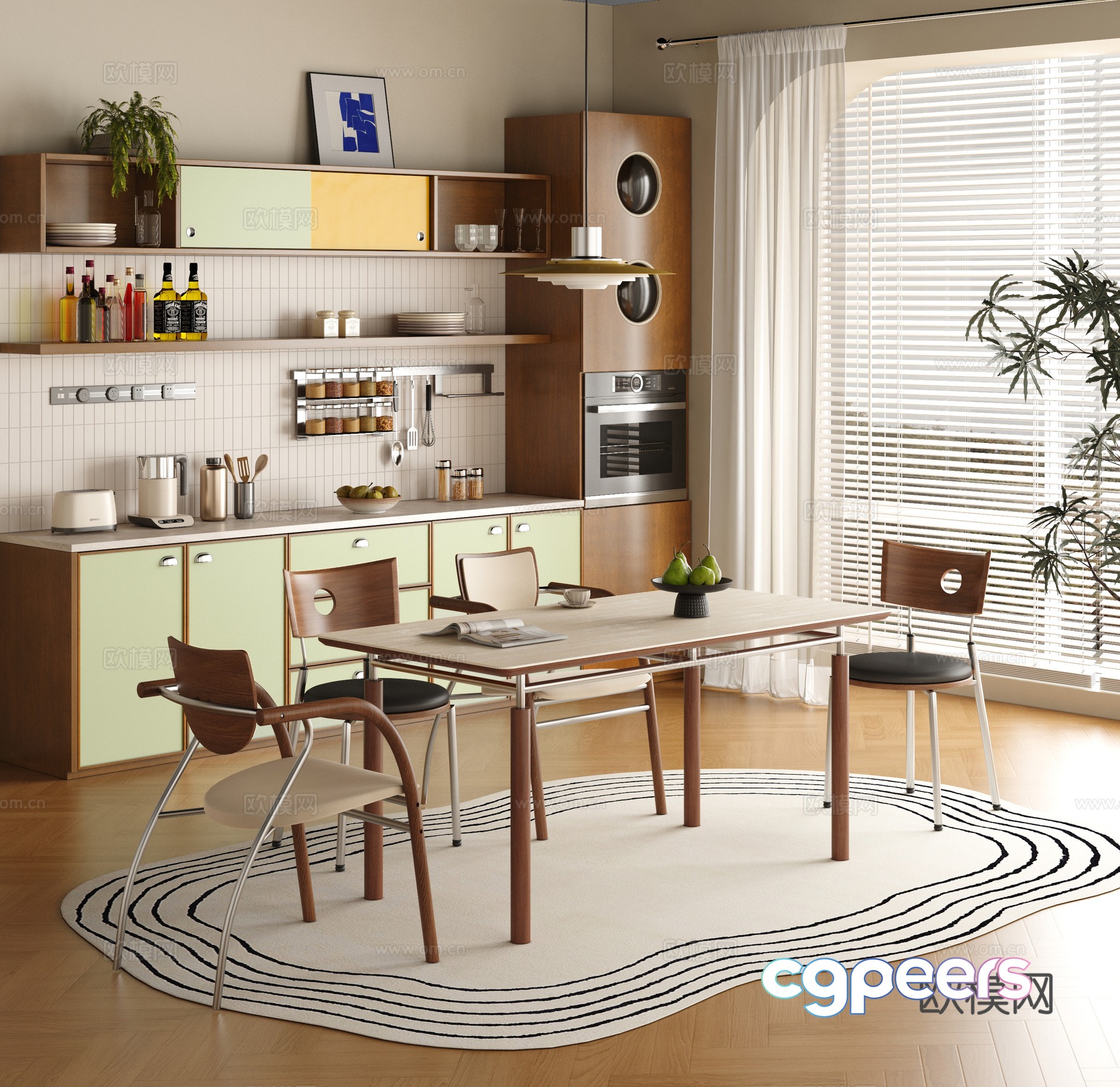 Modern Bauhaus dining table and chairs strip table solid wood hardware dining table finished dining table and chair 3D model Modern Bauhaus dining table and chairs strip table solid wood hardware dining table finished dining table and chair 3D model