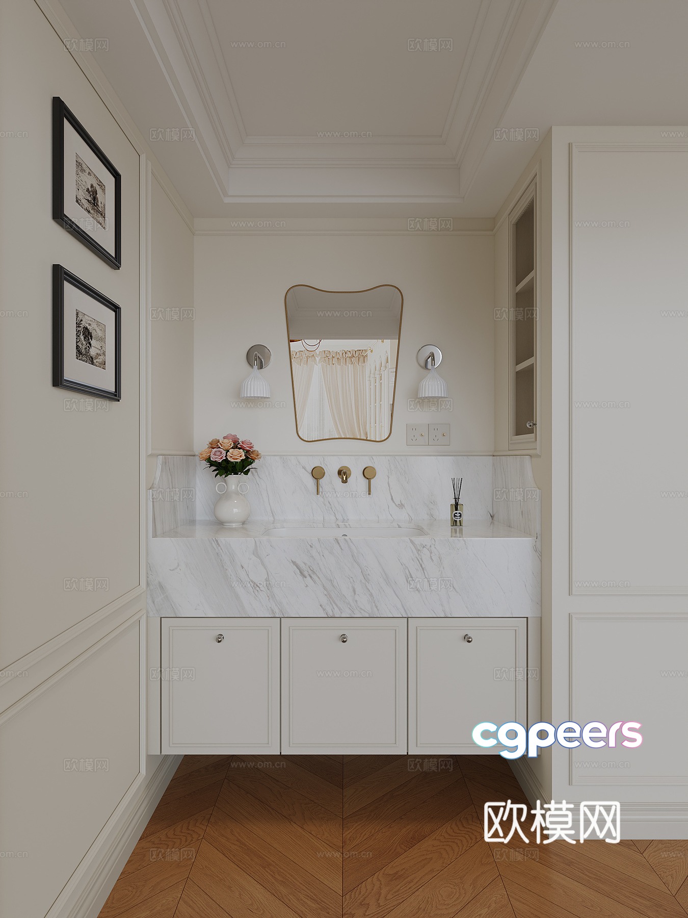 French American dry area bathroom 3D model French American dry area bathroom 3D model