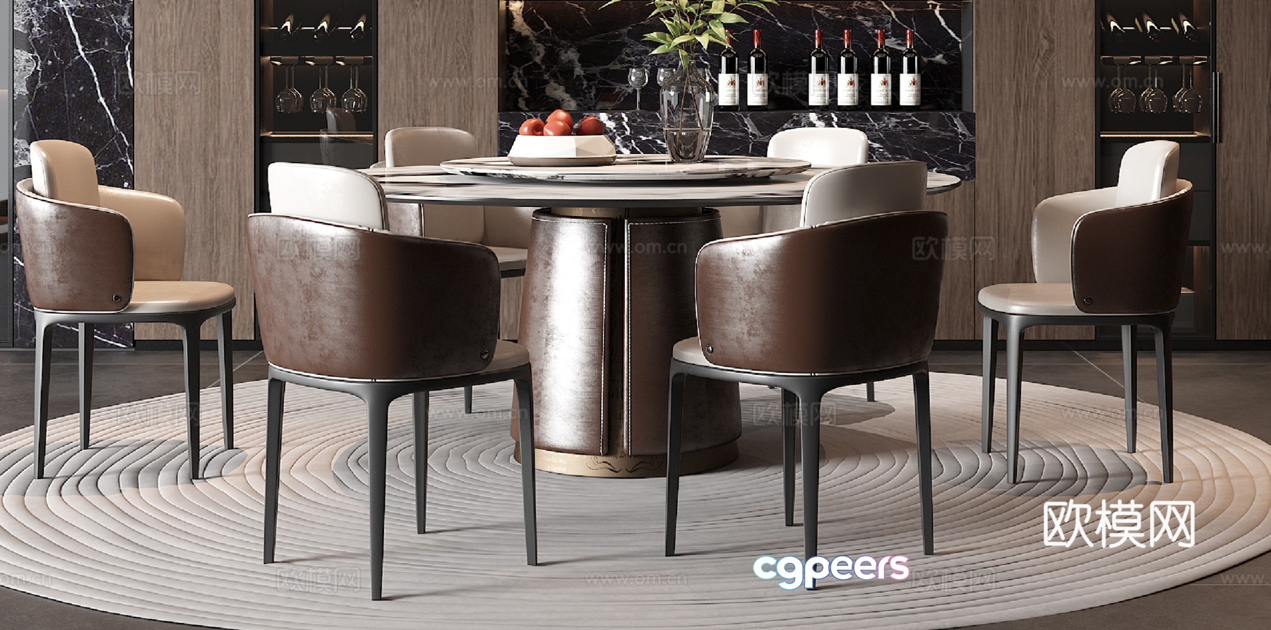 Minotti Italian dining table and chair 3d model Minotti Italian dining table and chair 3d model
