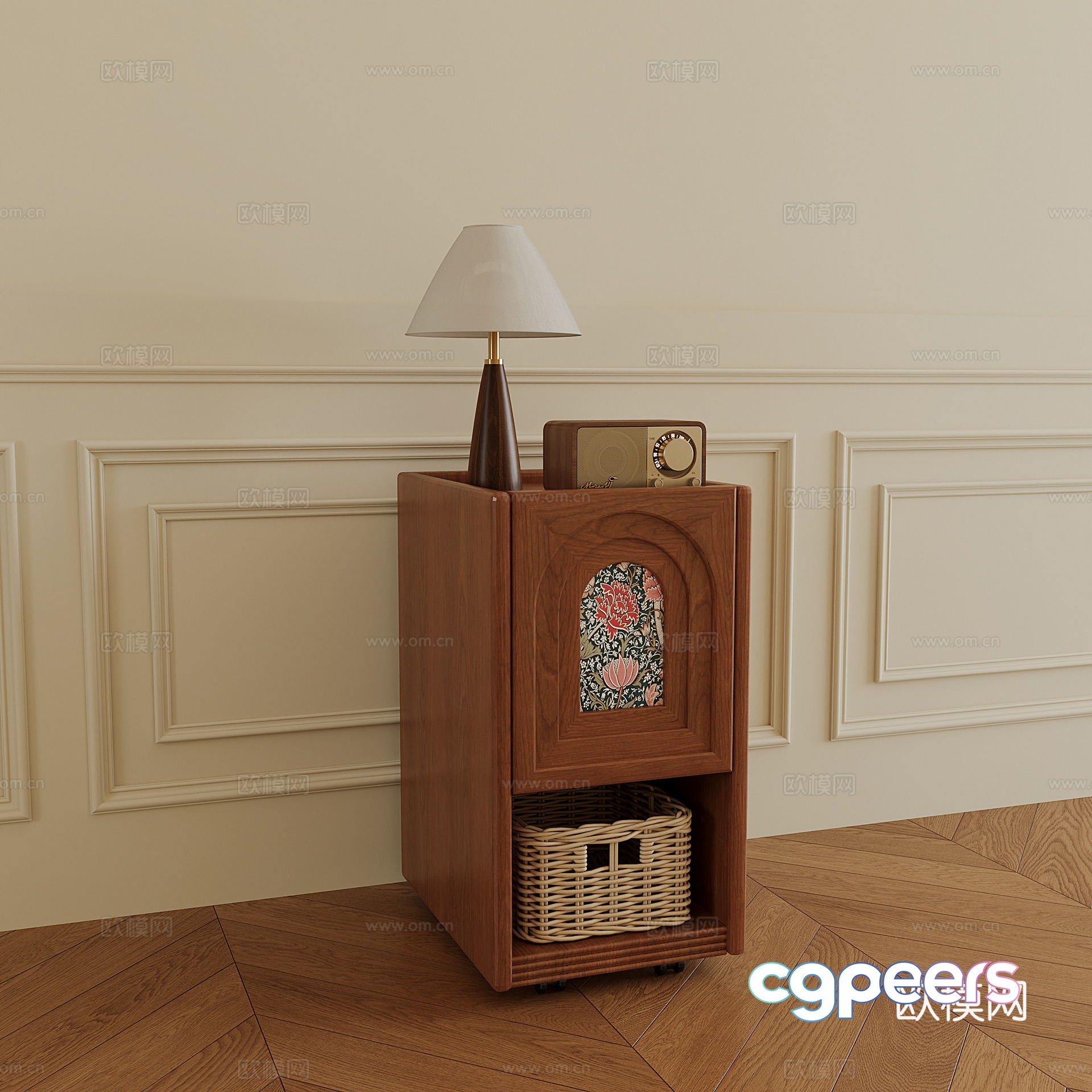 French ancient bedside table 3D model French ancient bedside table 3D model