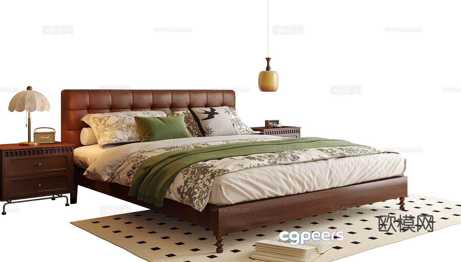French double bed nightstand bedside chandeliers 3d model French double bed nightstand bedside chandeliers 3d model