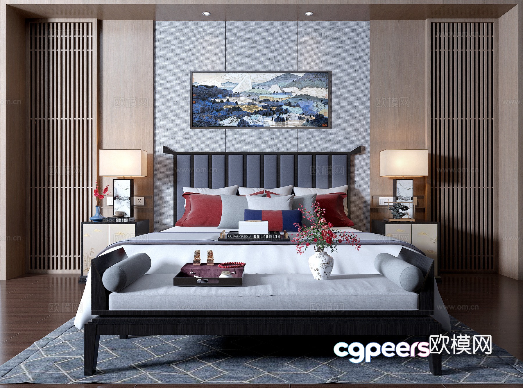 New Chinese double bed combination 3D model New Chinese double bed combination 3D model