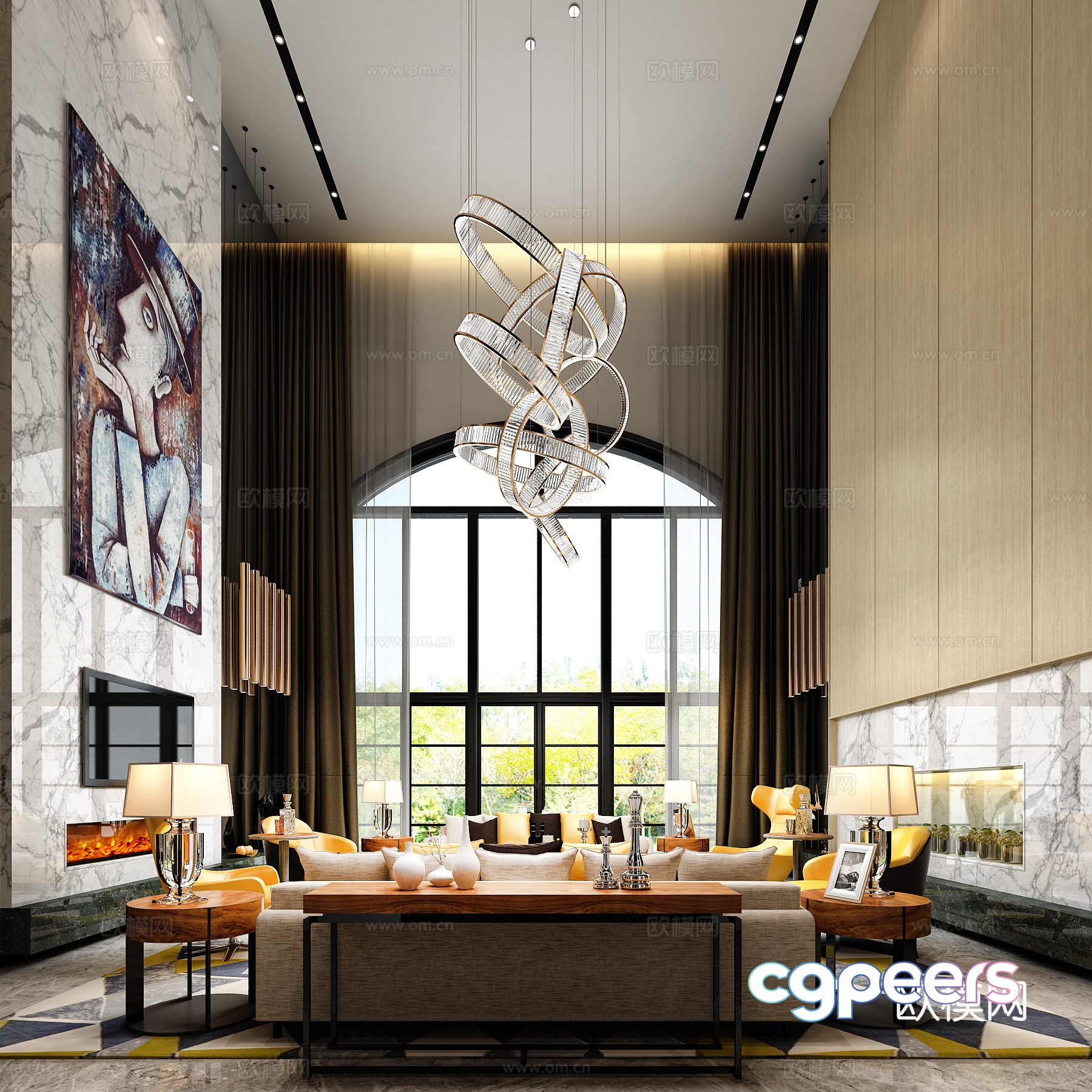 Postmodern empty living room 3D model Postmodern empty living room 3D model