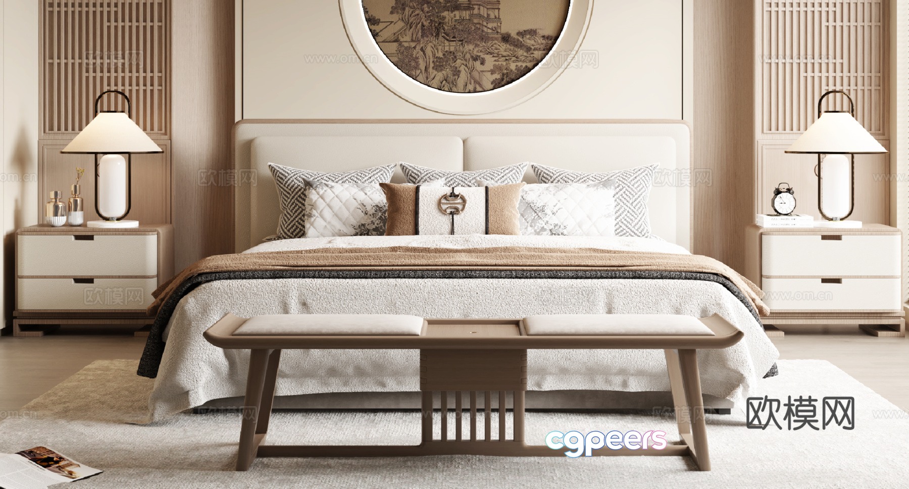 New Chinese style double bed 3D model New Chinese style double bed 3D model
