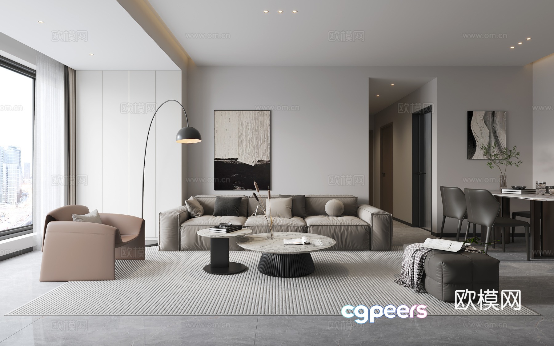 Modern living and dining room 3d model Modern living and dining room 3d model