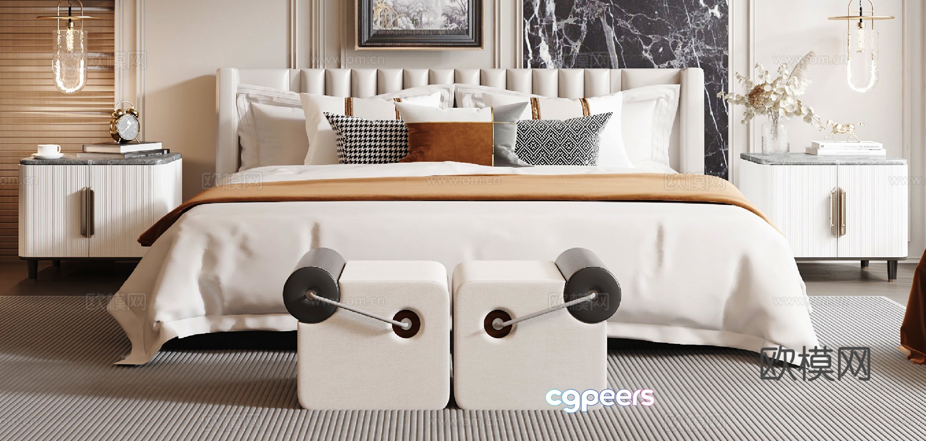 American double bed 3d model American double bed 3d model