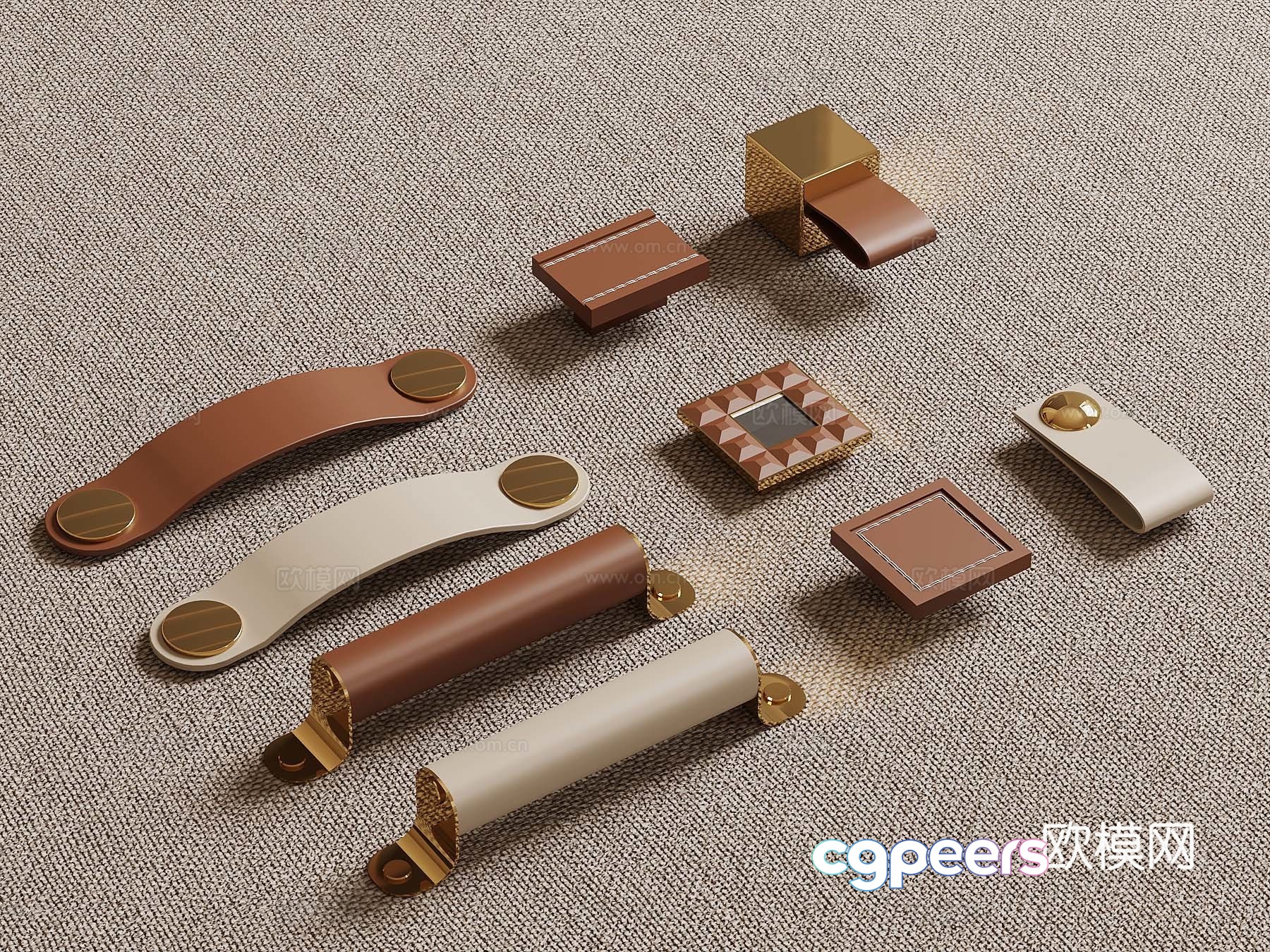 Modern French leather handle button handle cabinet door handle 3d model Modern French leather handle button handle cabinet door handle 3d model