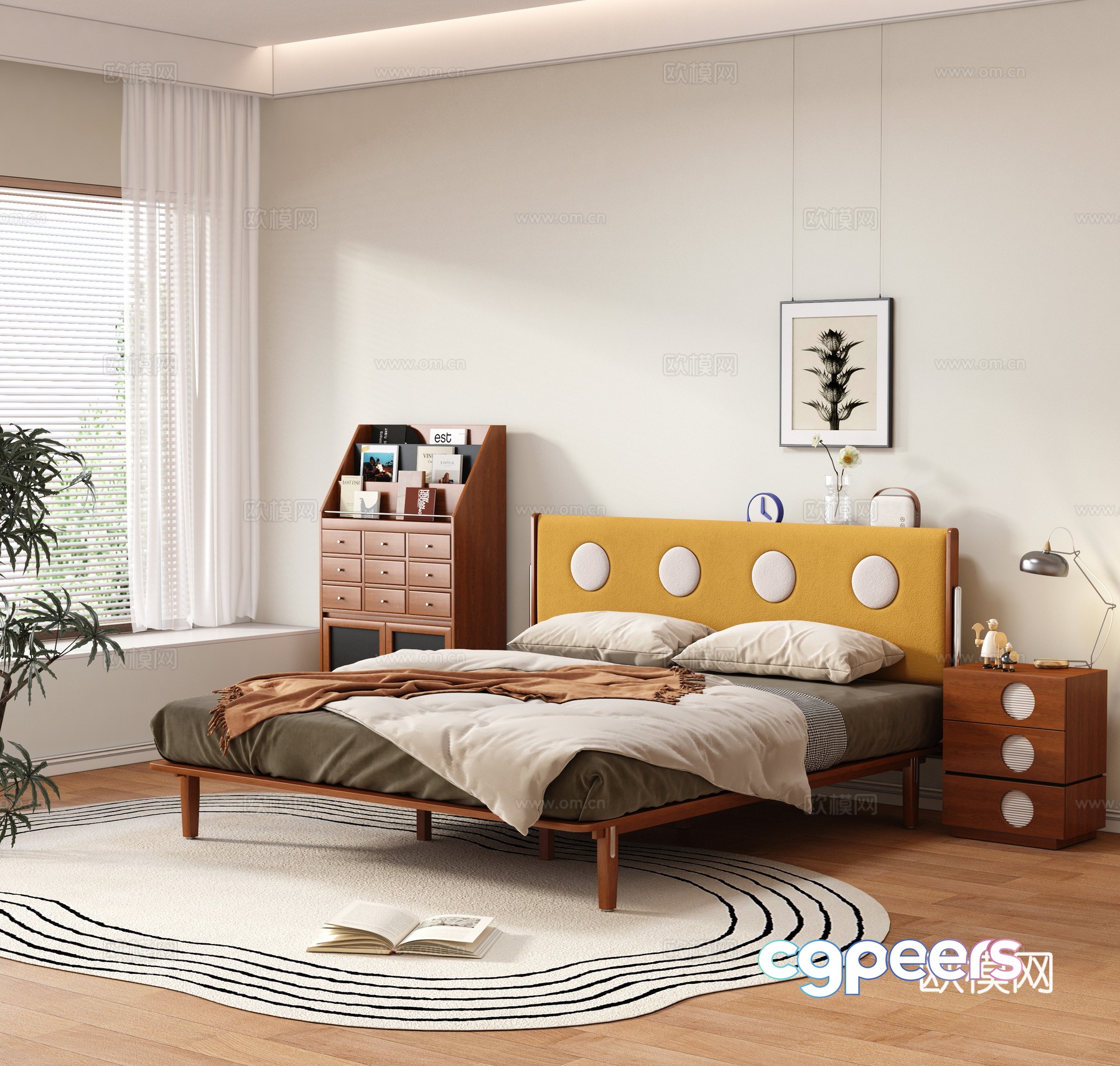 Medium retro double bed solid wood bed master bedroom bed finished double bed solid wood bed nightstand 3D model Medium retro double bed solid wood bed master bedroom bed finished double bed solid wood bed nightstand 3D model