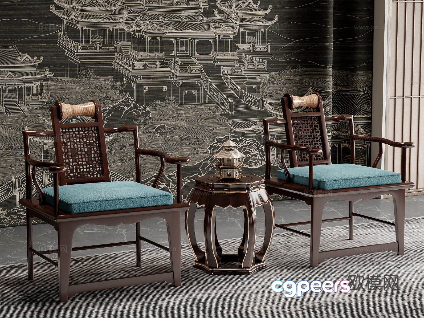 New Chinese single chair 3D model New Chinese single chair 3D model