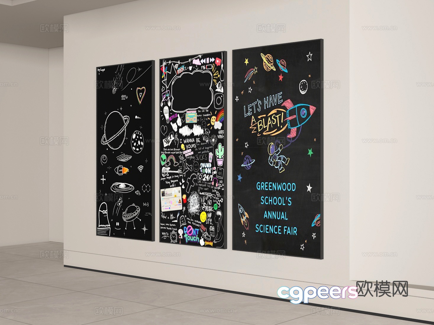 Blackboard drawing 3d model Blackboard drawing 3d model