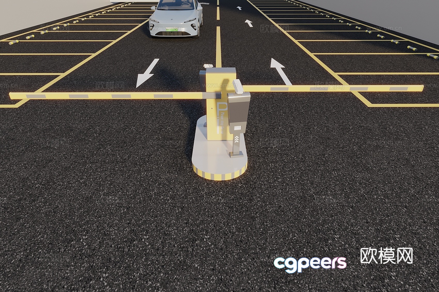 Gate railing, swing gate, access gate, car, outdoor parking lot 3d model Gate railing, swing gate, access gate, car, outdoor parking lot 3d model