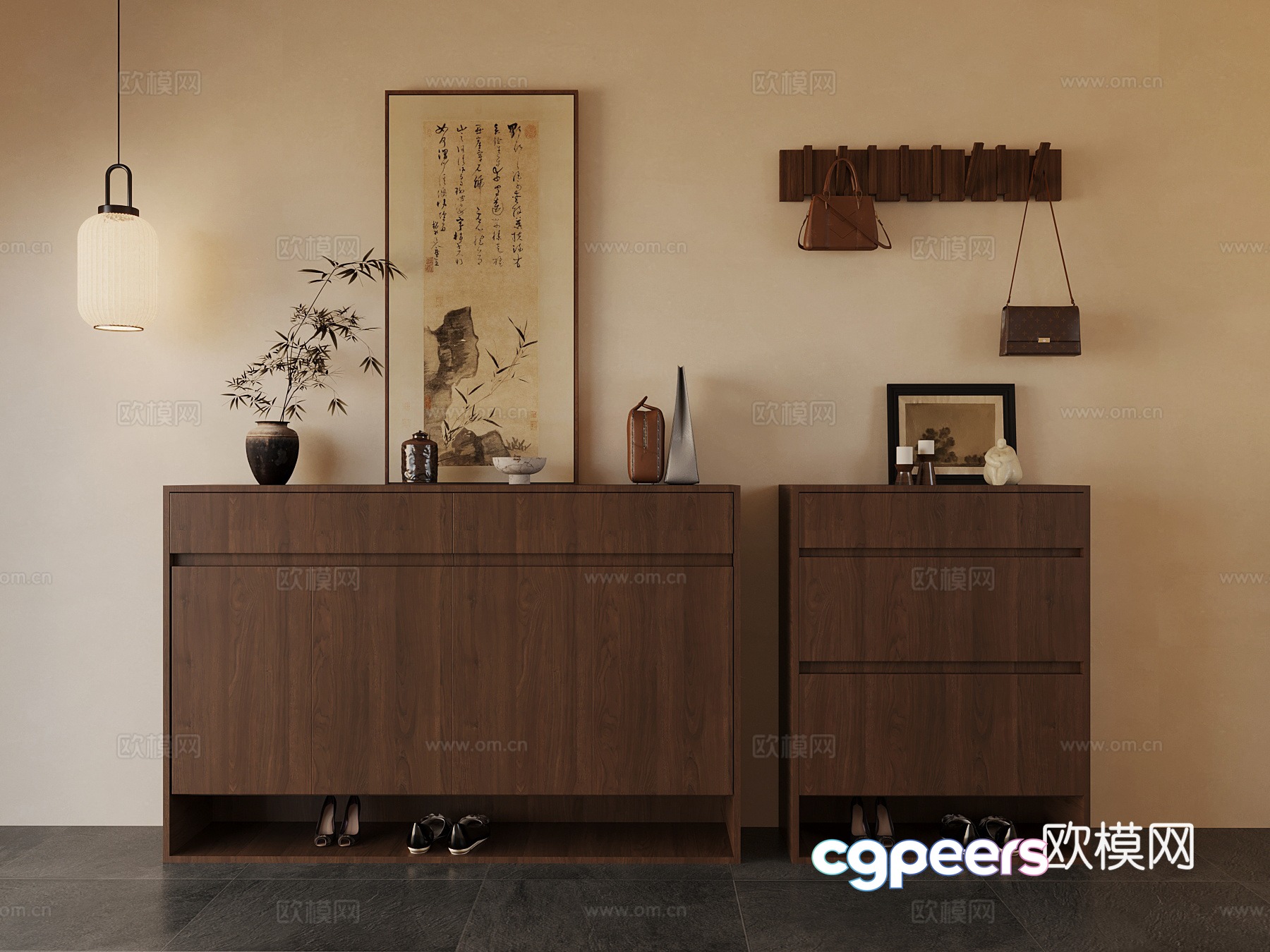 New Chinese shoe cabinet 3D model New Chinese shoe cabinet 3D model