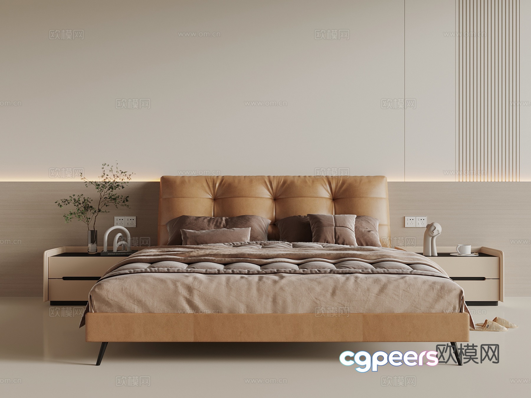 Modern minimalist leather double bed bedside table 3d model Modern minimalist leather double bed bedside table 3d model