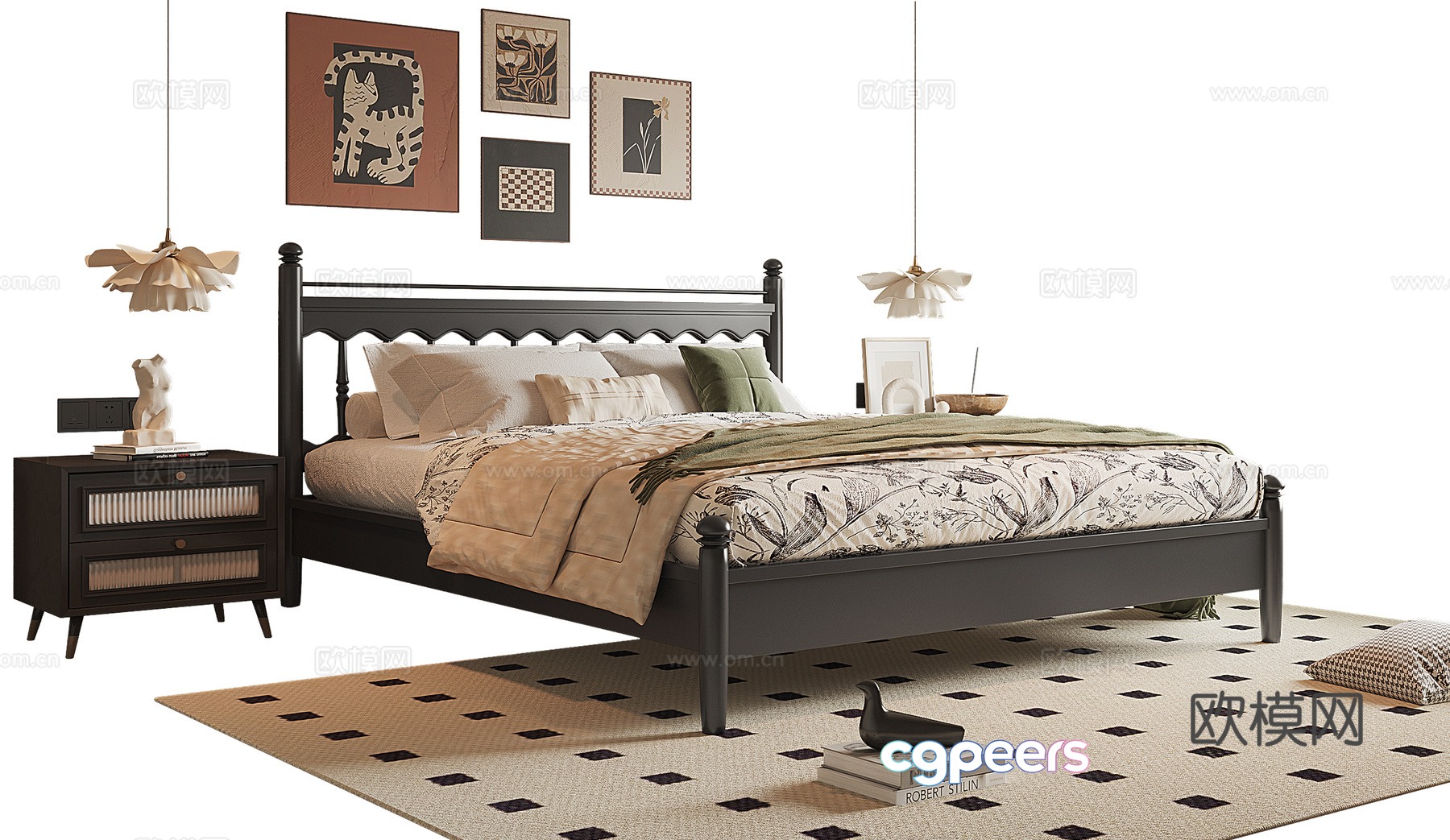 French medieval style double bed 3D model French medieval style double bed 3D model