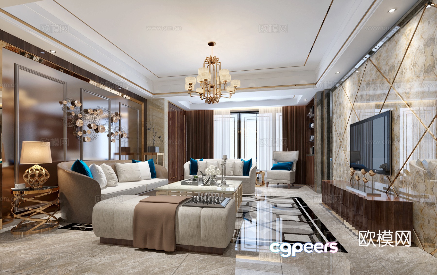 Postmodern living and dining room sofa coffee table chandelier 3d model Postmodern living and dining room sofa coffee table chandelier 3d model