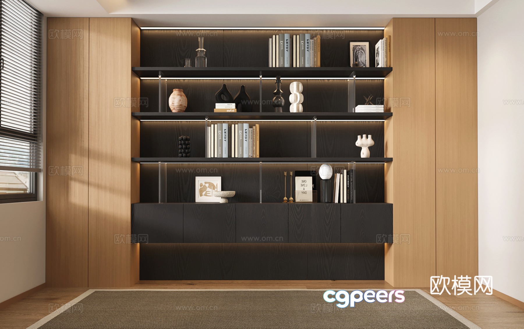 Modern bookcase wall-full bookcase multi-function bookcase solid wood decorative cabinet display cabinet 3D model Modern bookcase wall-full bookcase multi-function bookcase solid wood decorative cabinet display cabinet 3D model