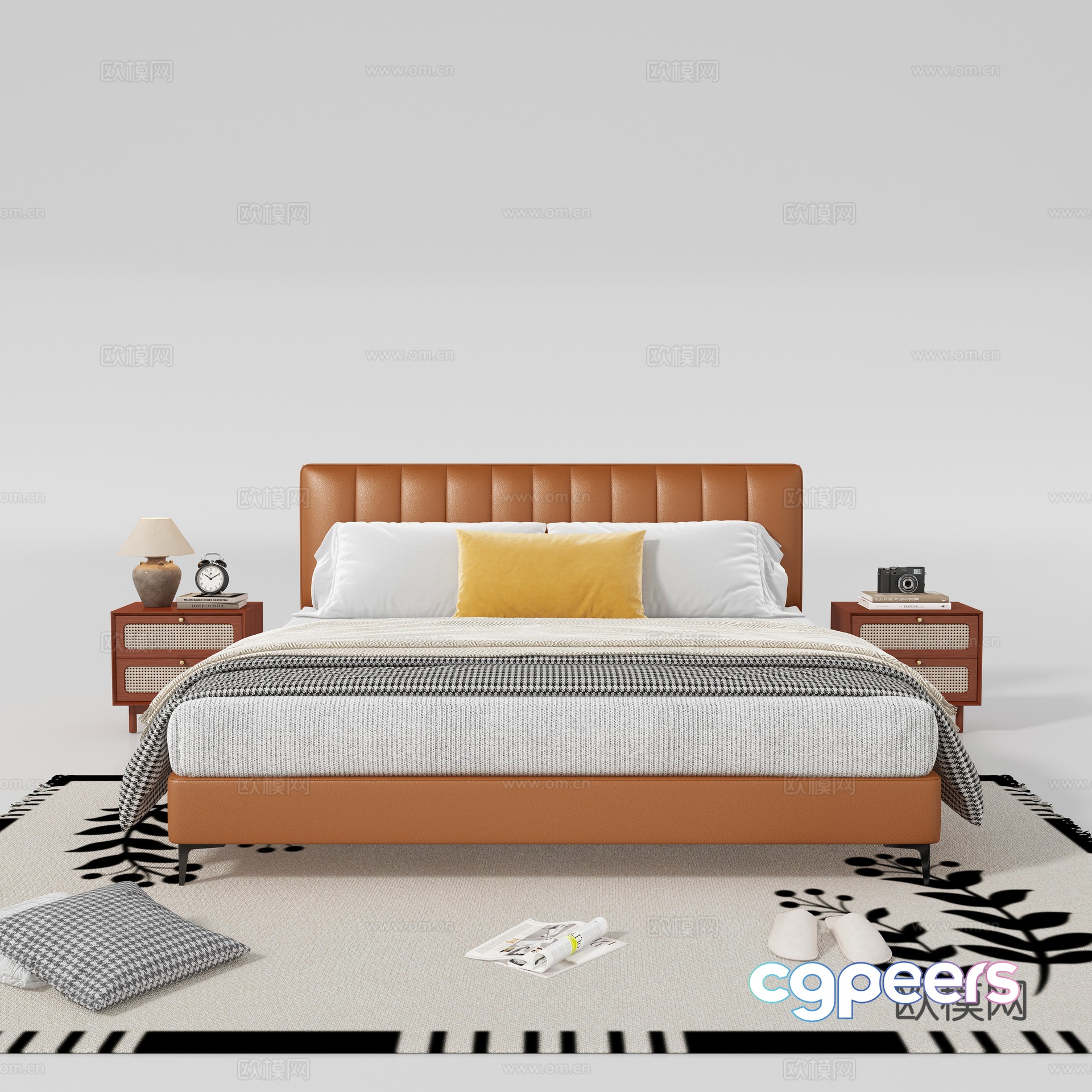 Modern double bed nightstand 3d model Modern double bed nightstand 3d model