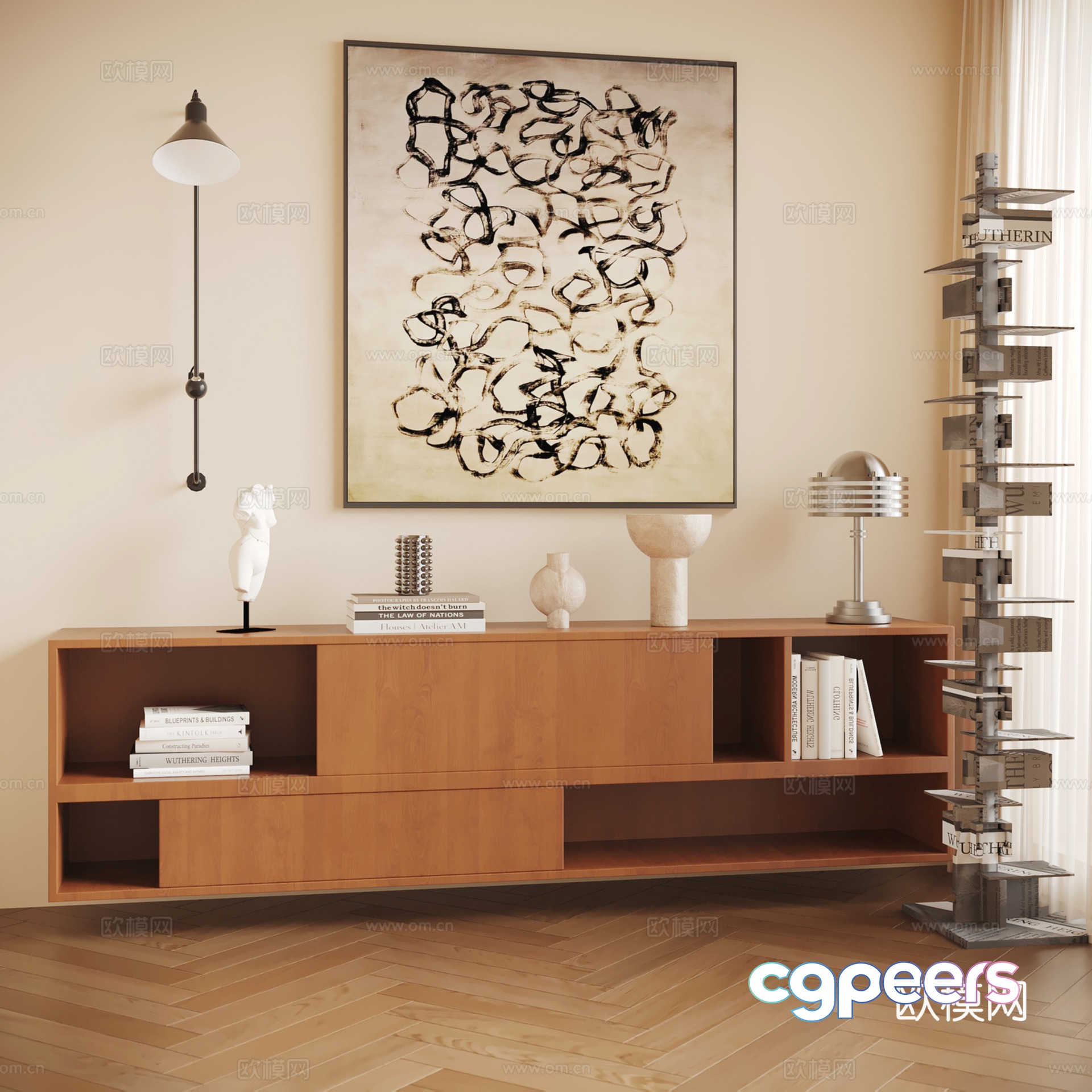 Wasabi Middle Style Side Cabinet Decoration Cabinet Wall-mounted Bookshelf Entrance Cabinet 3D Model Wasabi Middle Style Side Cabinet Decoration Cabinet Wall-mounted Bookshelf Entrance Cabinet 3D Model