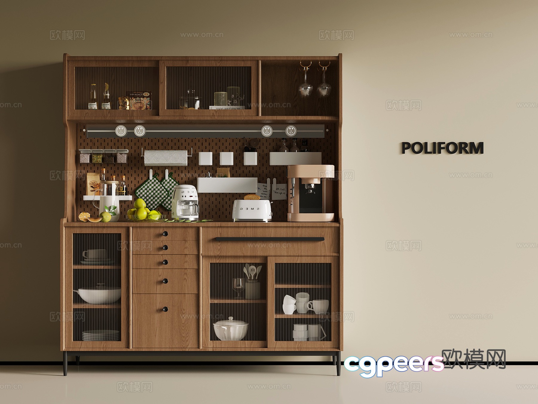 Middle-aged sideboard wine cabinet 3D model Middle-aged sideboard wine cabinet 3D model