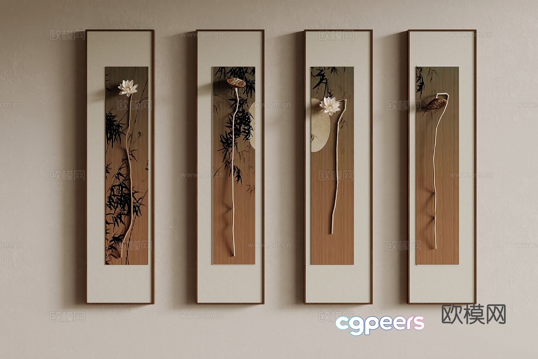 New Chinese style paintings three-dimensional wall decoration 3D model New Chinese style paintings three-dimensional wall decoration 3D model
