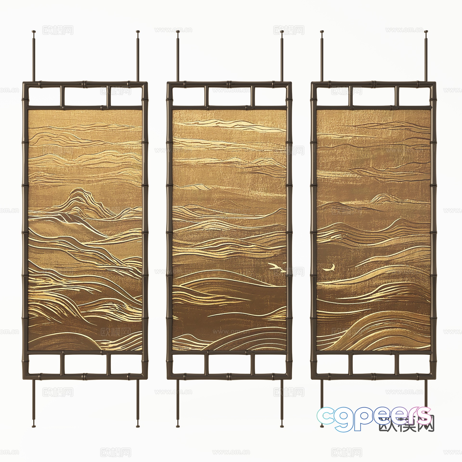 New Chinese-style screen partition Bamboo screen Metal screen 3d model New Chinese-style screen partition Bamboo screen Metal screen 3d model