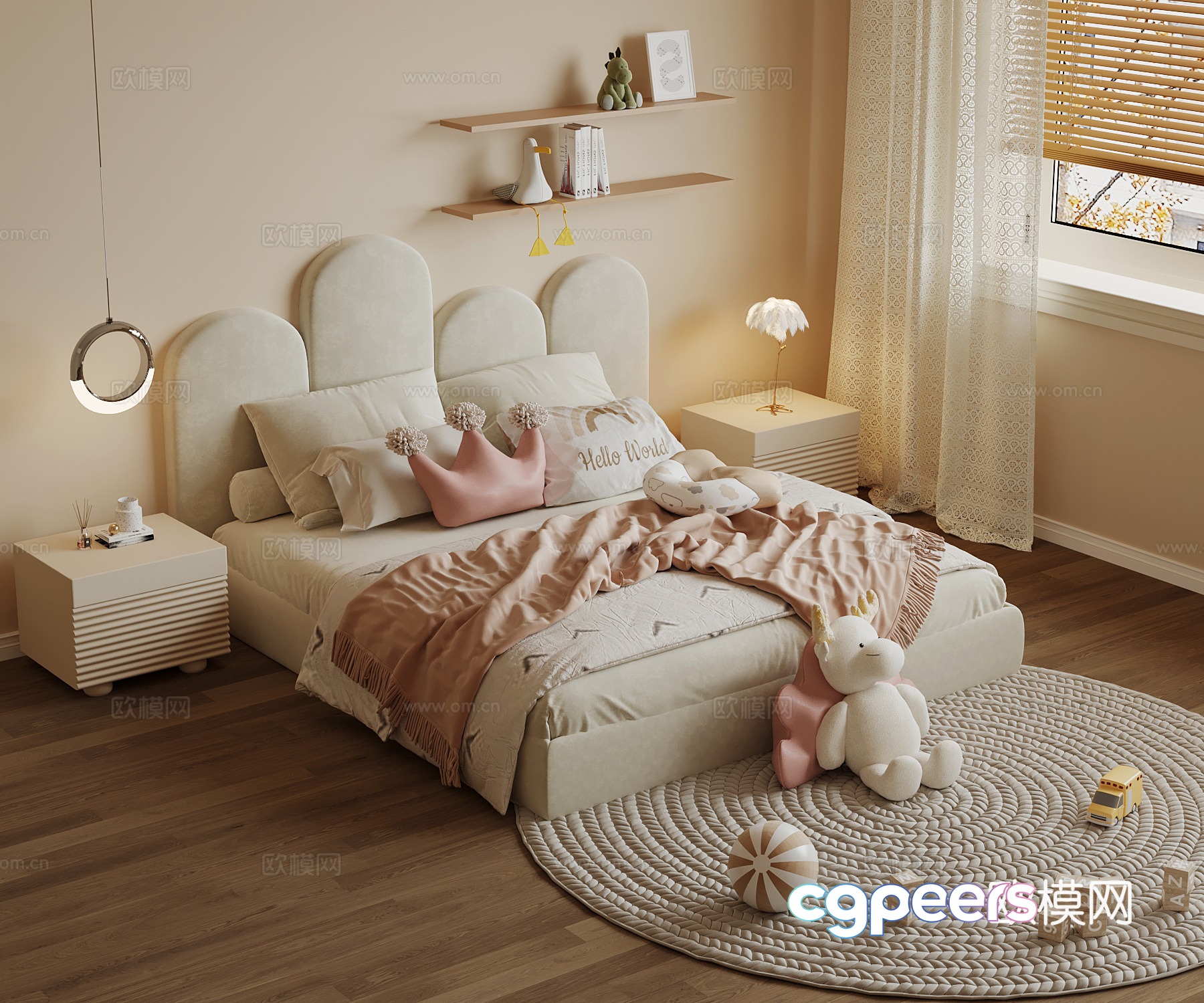 Modern cream style double bed 3d model Modern cream style double bed 3d model
