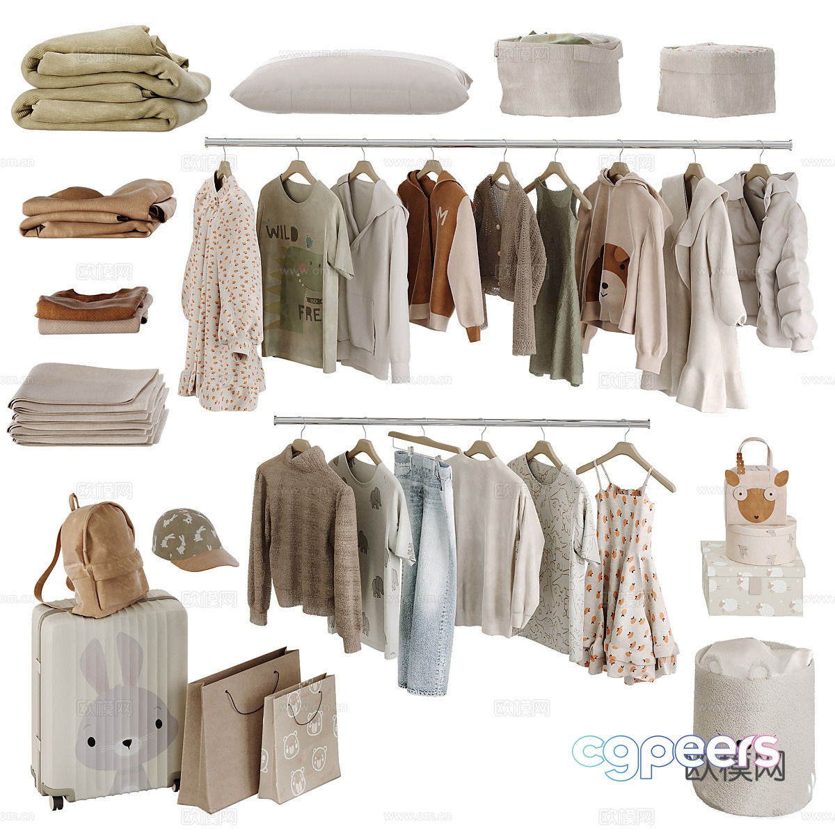 Modern cream style children’s clothing 3d model Modern cream style children’s clothing 3d model