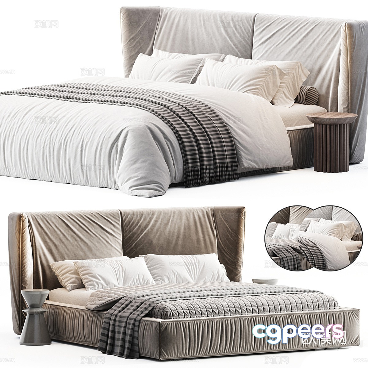 Modern Italian fabric double bed 3D model Modern Italian fabric double bed 3D model
