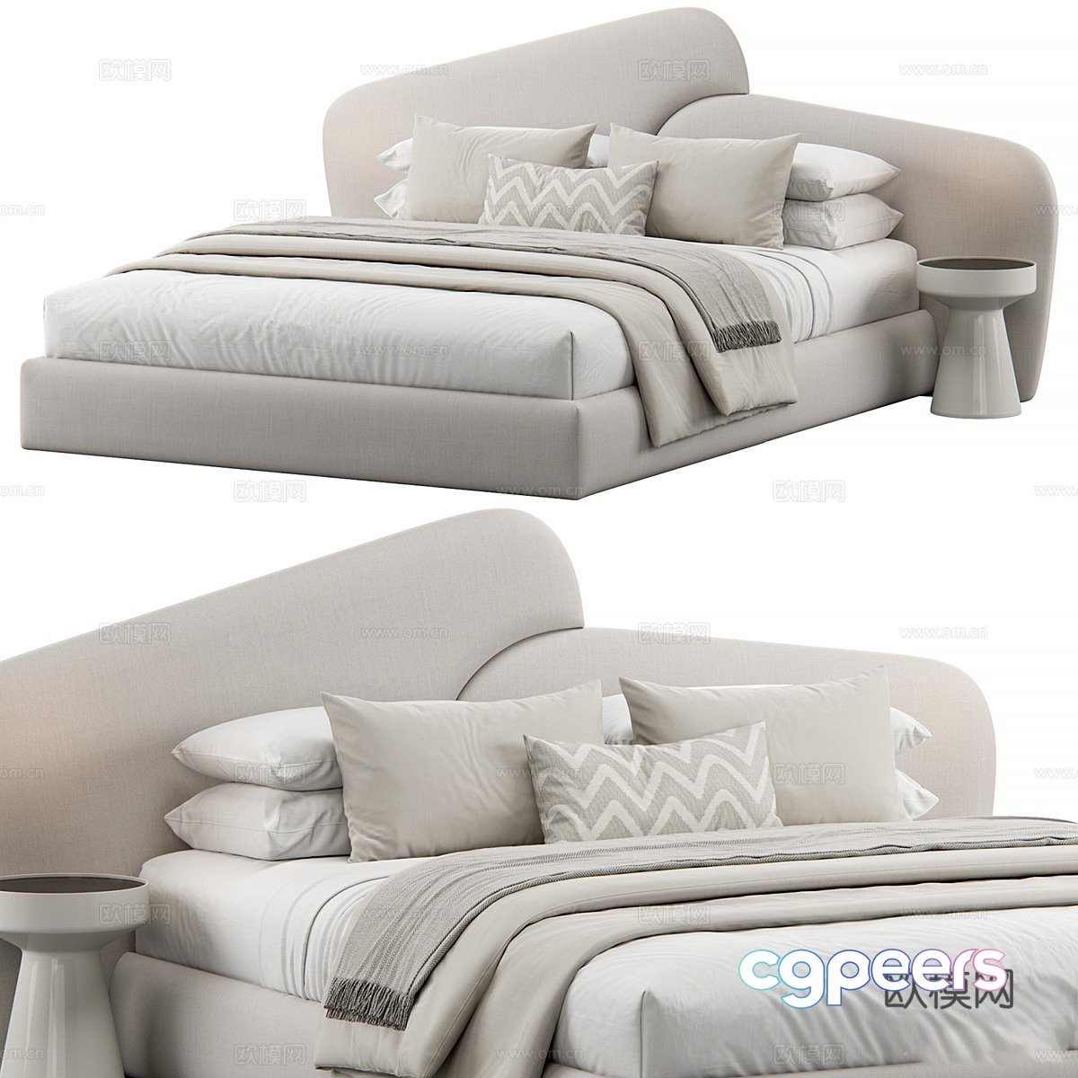 Modern cream style fabric double bed 3d model Modern cream style fabric double bed 3d model