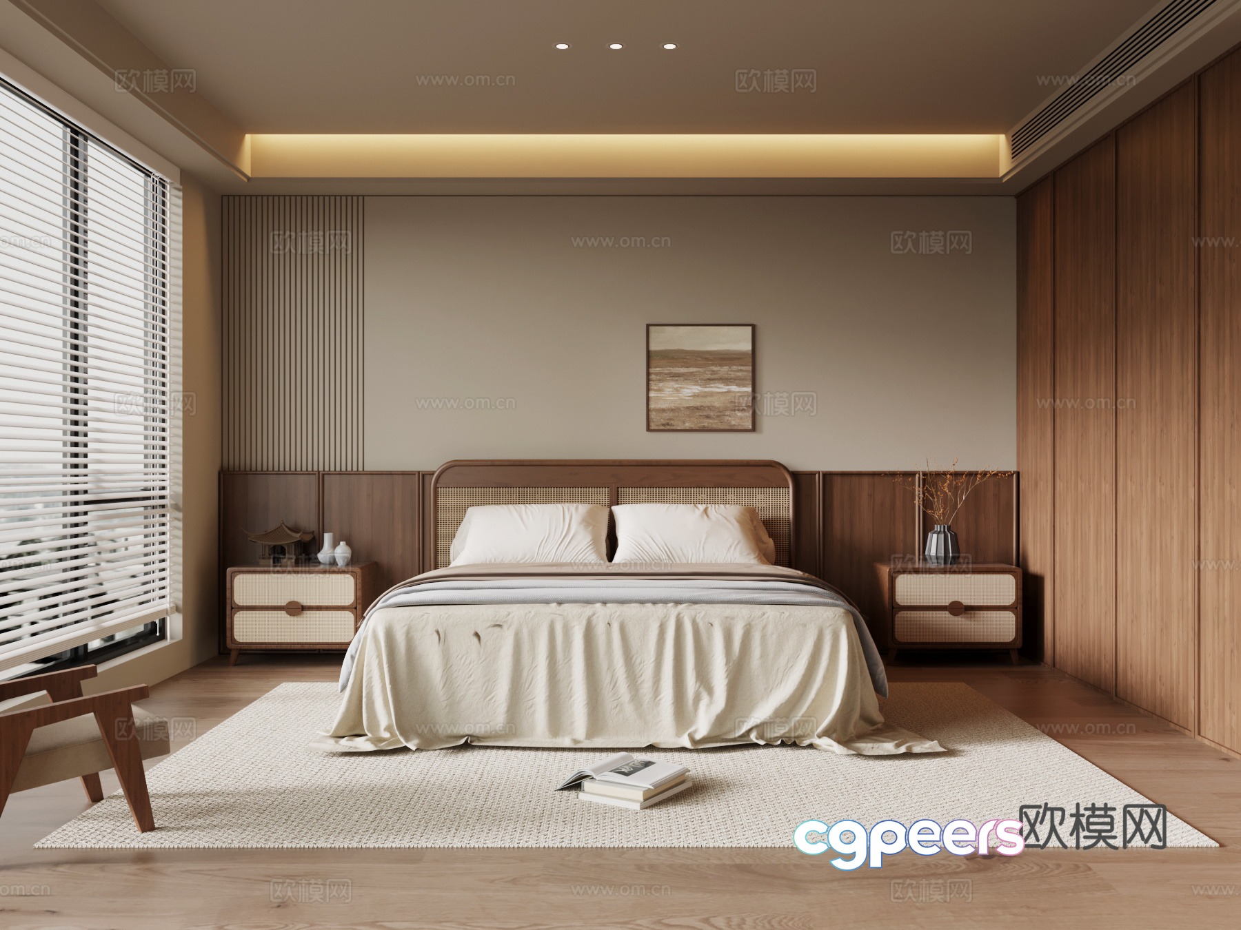 Wasabi Bedroom Bedside Table Double Bed 3D Model Wasabi Bedroom Bedside Table Double Bed 3D Model