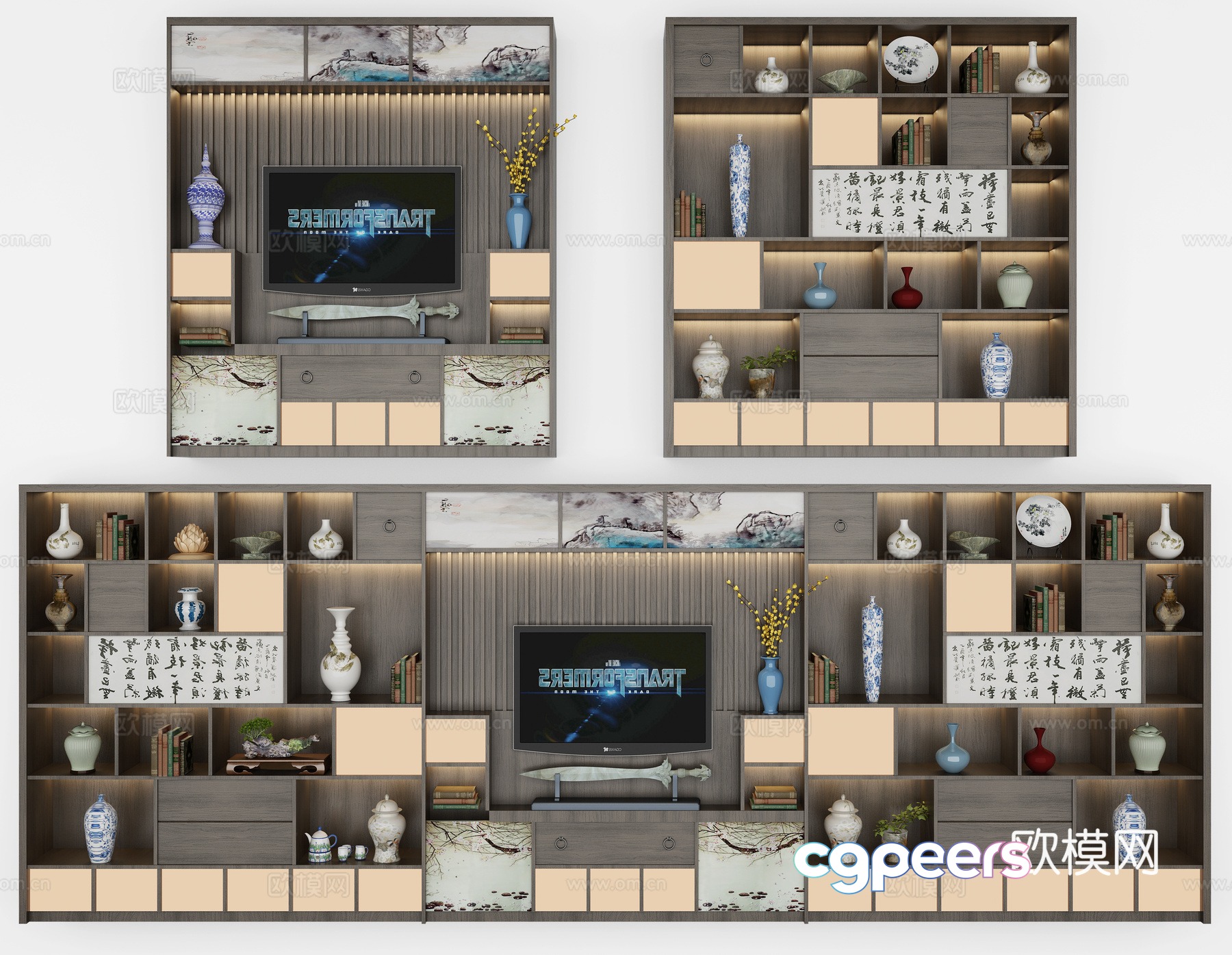 New Chinese style decorative cabinet combination 3D model New Chinese style decorative cabinet combination 3D model