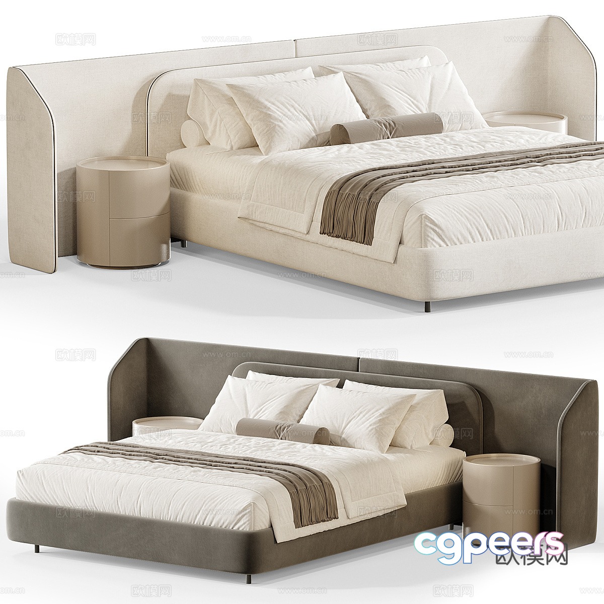 Modern Italian cream style fabric double bed 3d model Modern Italian cream style fabric double bed 3d model