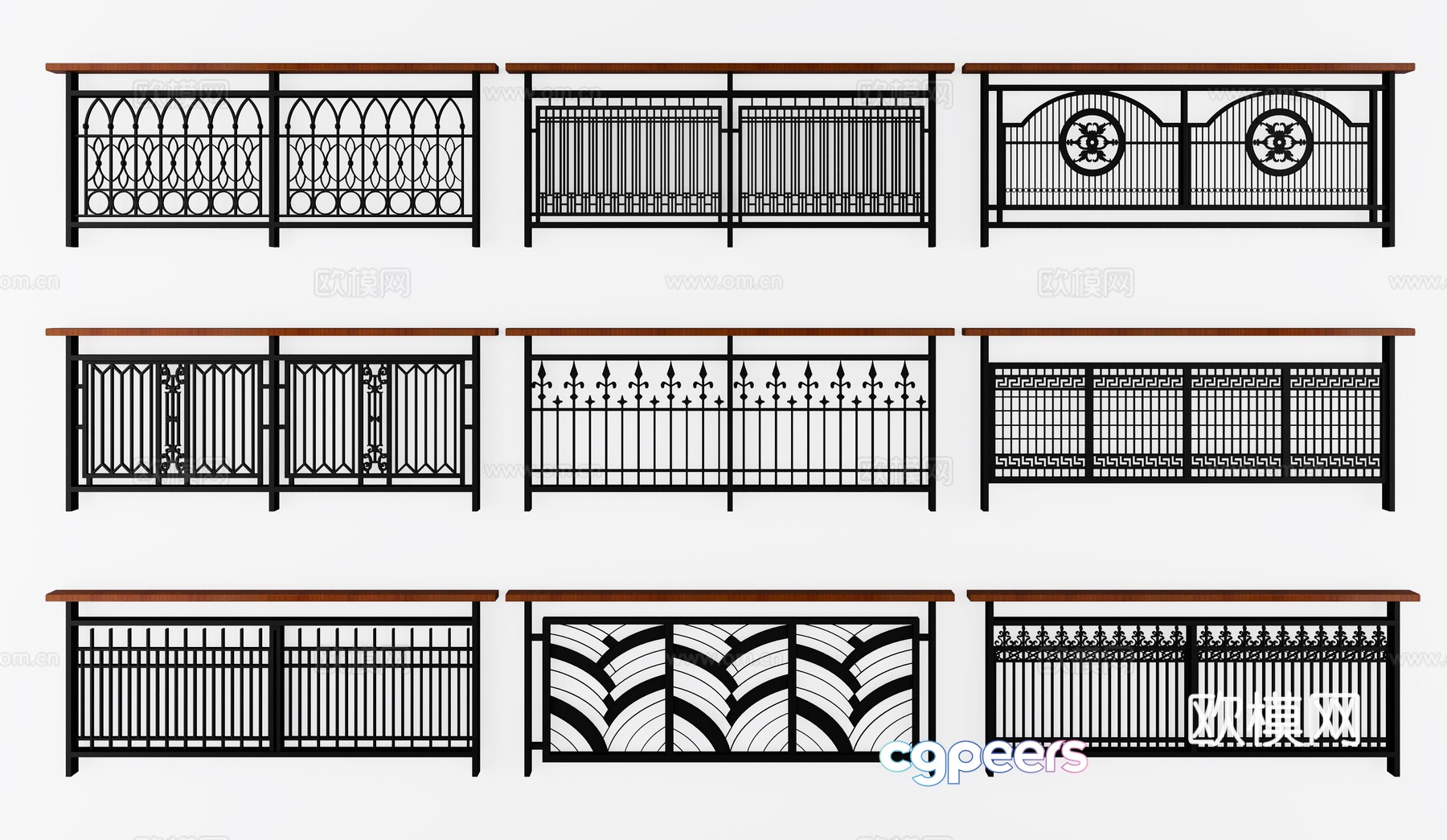 Modern wrought iron fence guardrail model 3d model Modern wrought iron fence guardrail model 3d model