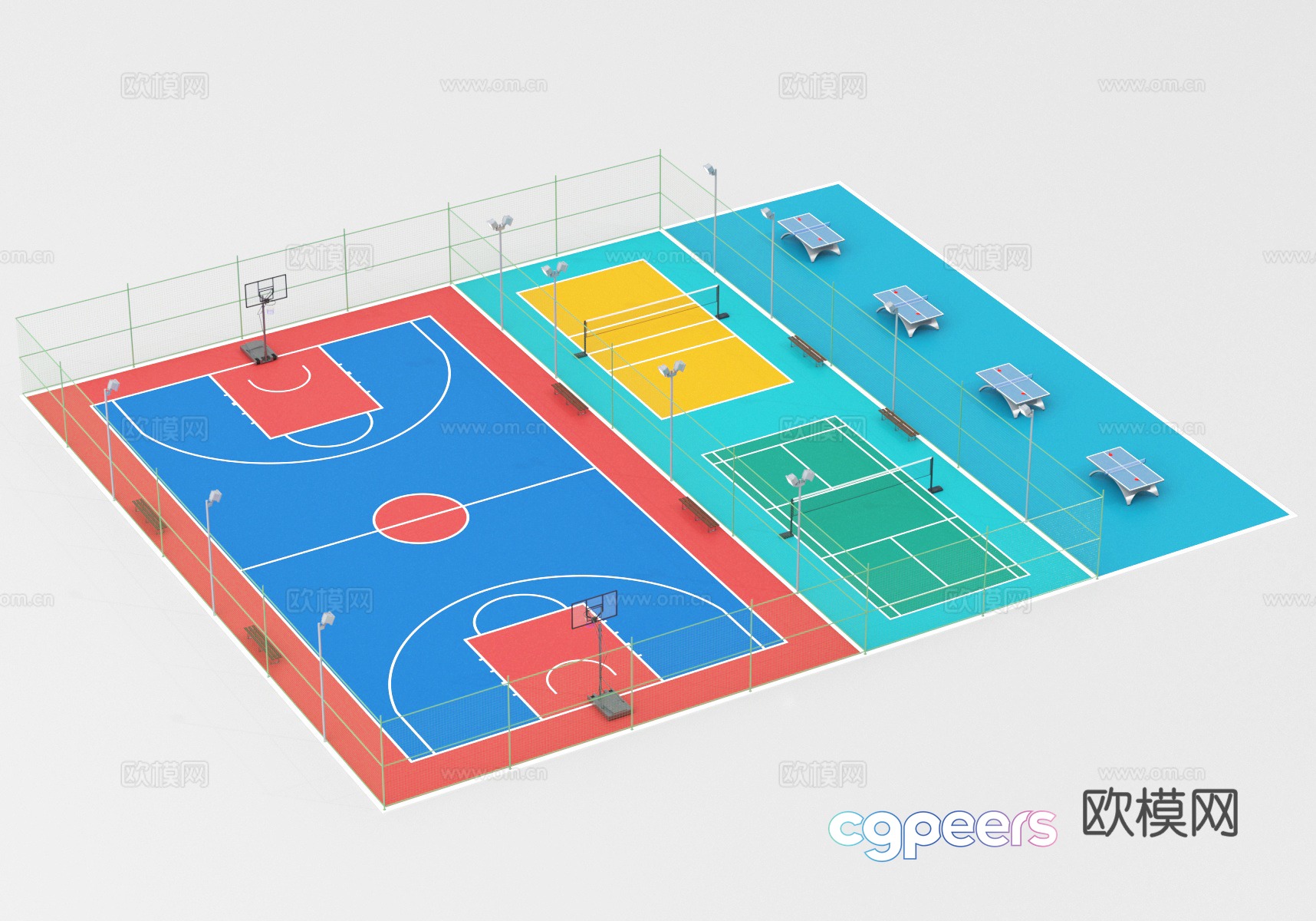 Basketball court badminton court table tennis court 3d model Basketball court badminton court table tennis court 3d model