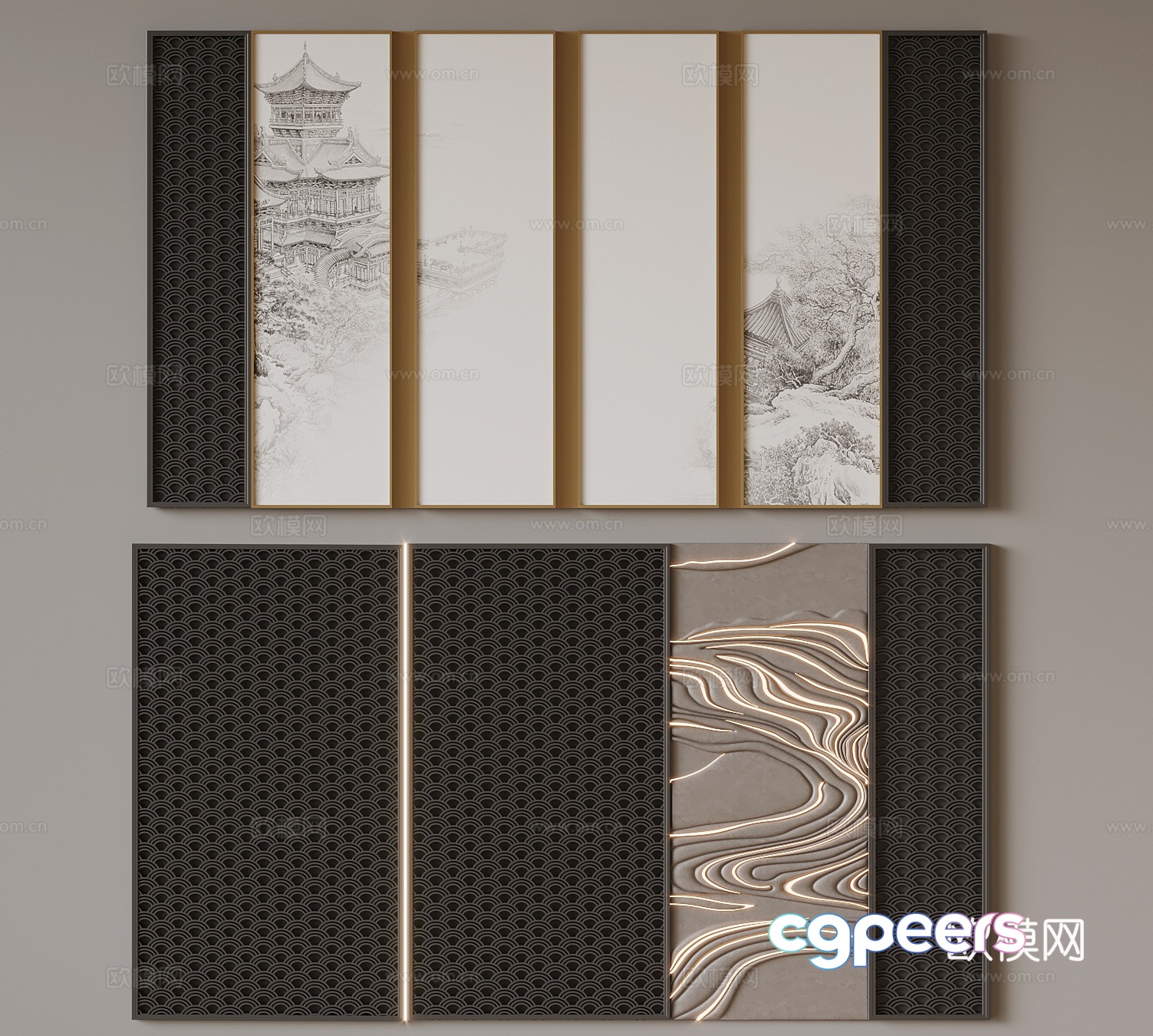 New Chinese style background wall image wall 3d model New Chinese style background wall image wall 3d model