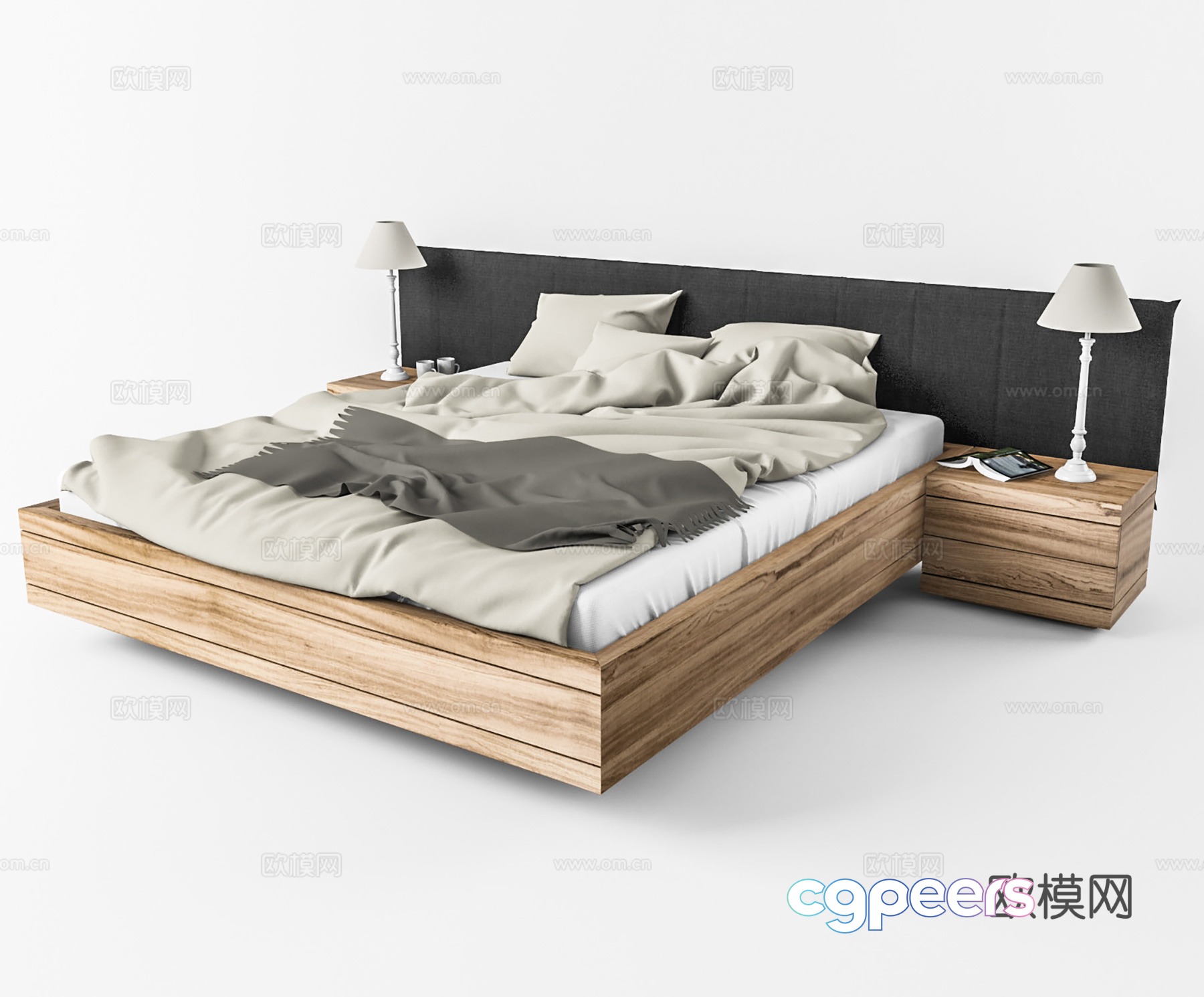 Modern double bed bedside counter lamp combination 3D model Modern double bed bedside counter lamp combination 3D model