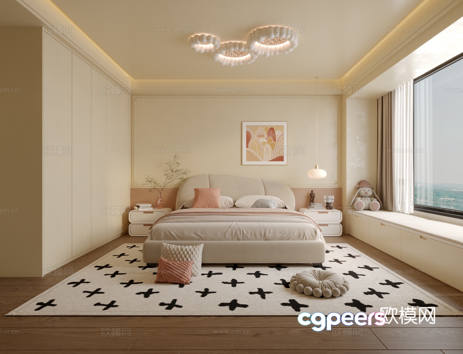 French creamy bedroom 3d model French creamy bedroom 3d model