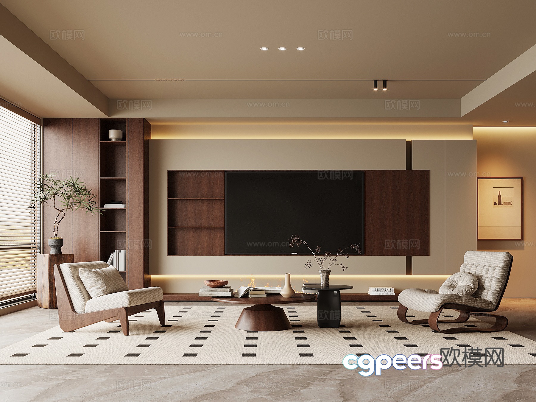 Middle-aged TV background wall 3d model Middle-aged TV background wall 3d model