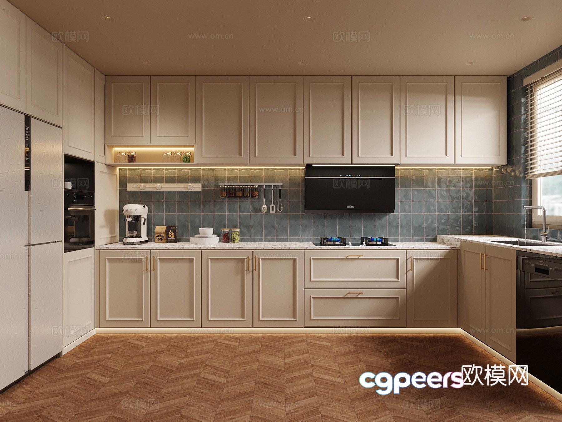 French kitchen refrigerator range hood stove 3d model French kitchen refrigerator range hood stove 3d model