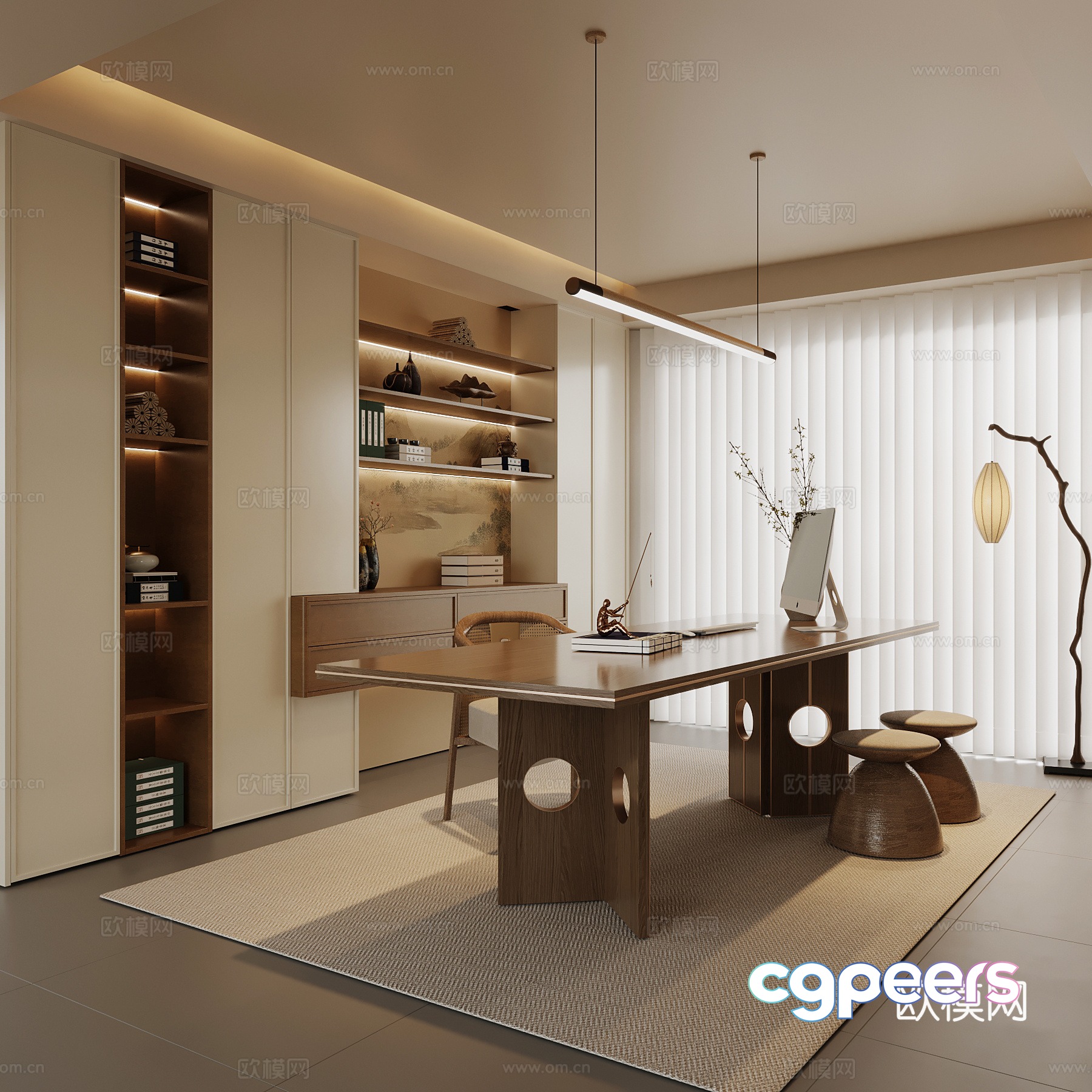 New Chinese study desk bookcase 3d model New Chinese study desk bookcase 3d model