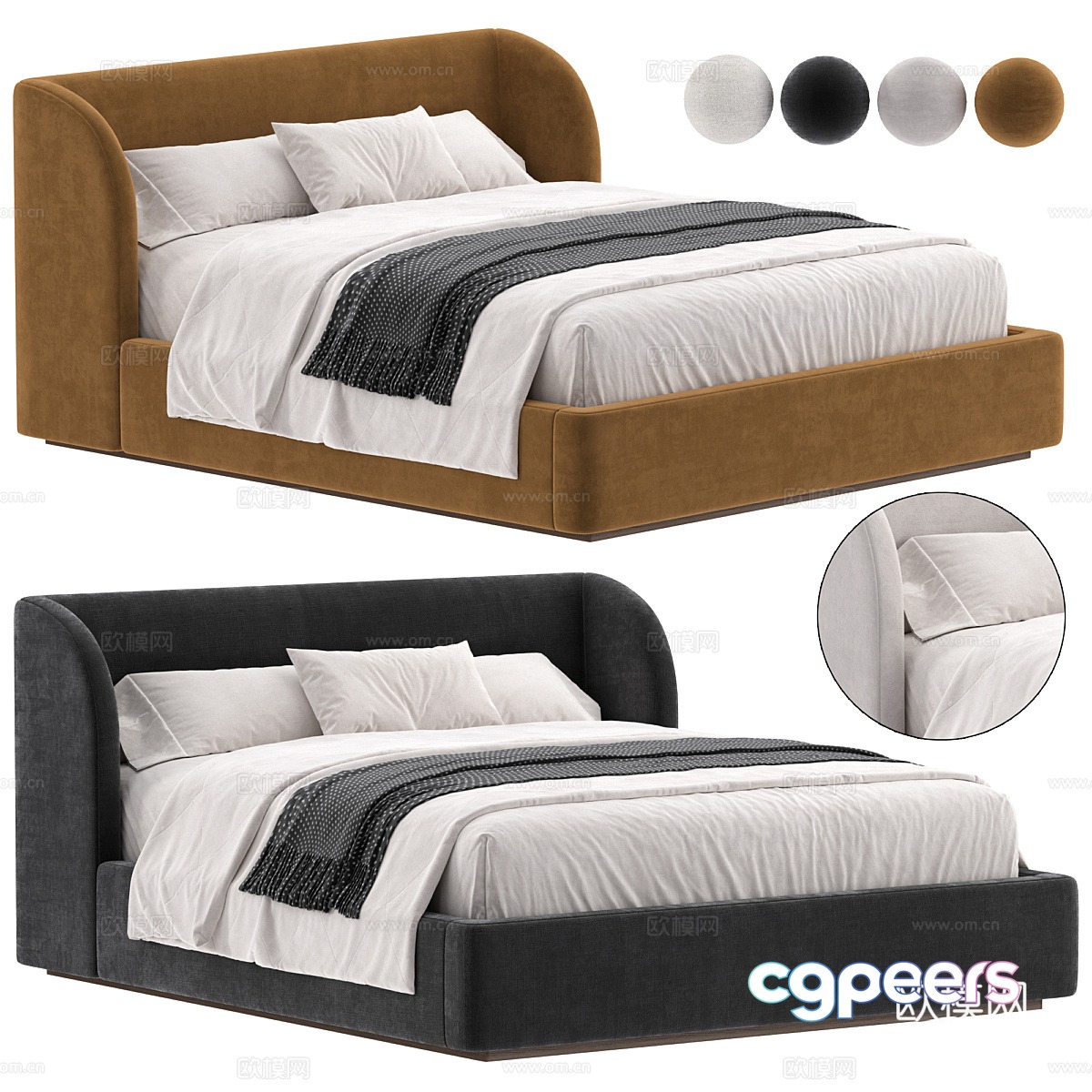 Modern Italian cream style fabric double bed 3d model Modern Italian cream style fabric double bed 3d model