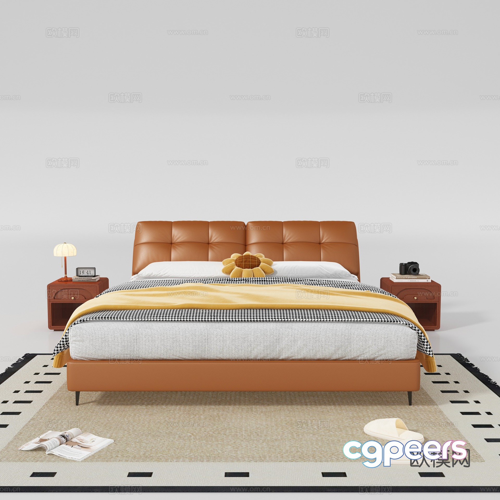 Modern double bed nightstand combination 3D model Modern double bed nightstand combination 3D model