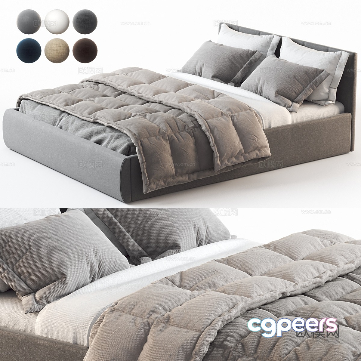 Modern Italian fabric double bed 3D model