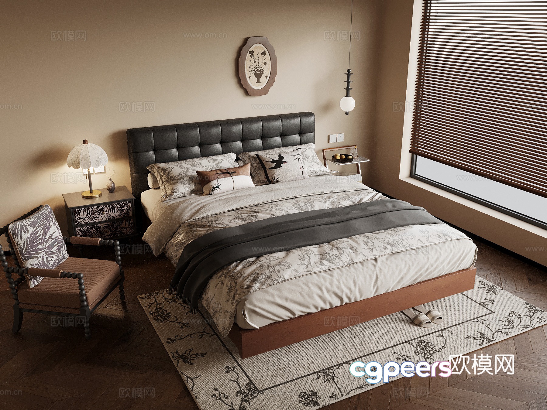 Middle French bedroom double bed 3d model Middle French bedroom double bed 3d model