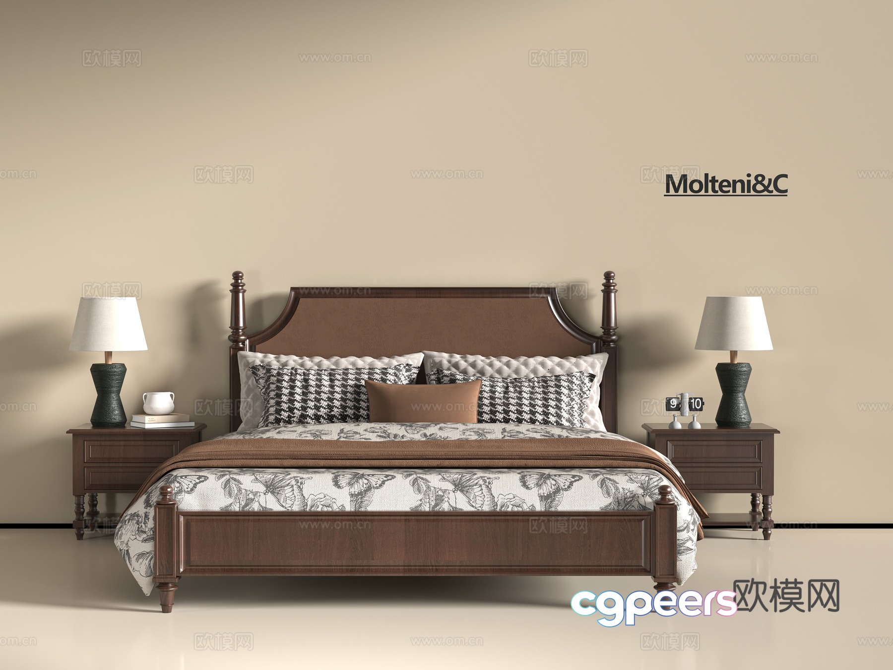 French double bed 3d model French double bed 3d model